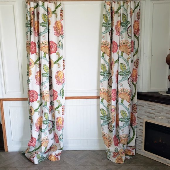 Custom Linen CurtIns 94W x 86L Jacobean Print Floral Cotton Lined - Picture 10 of 14